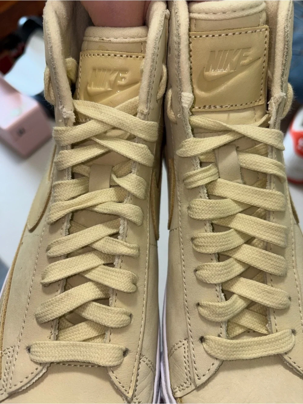 Nike Women’s High-Top Sneakers in Pale Yellow and White